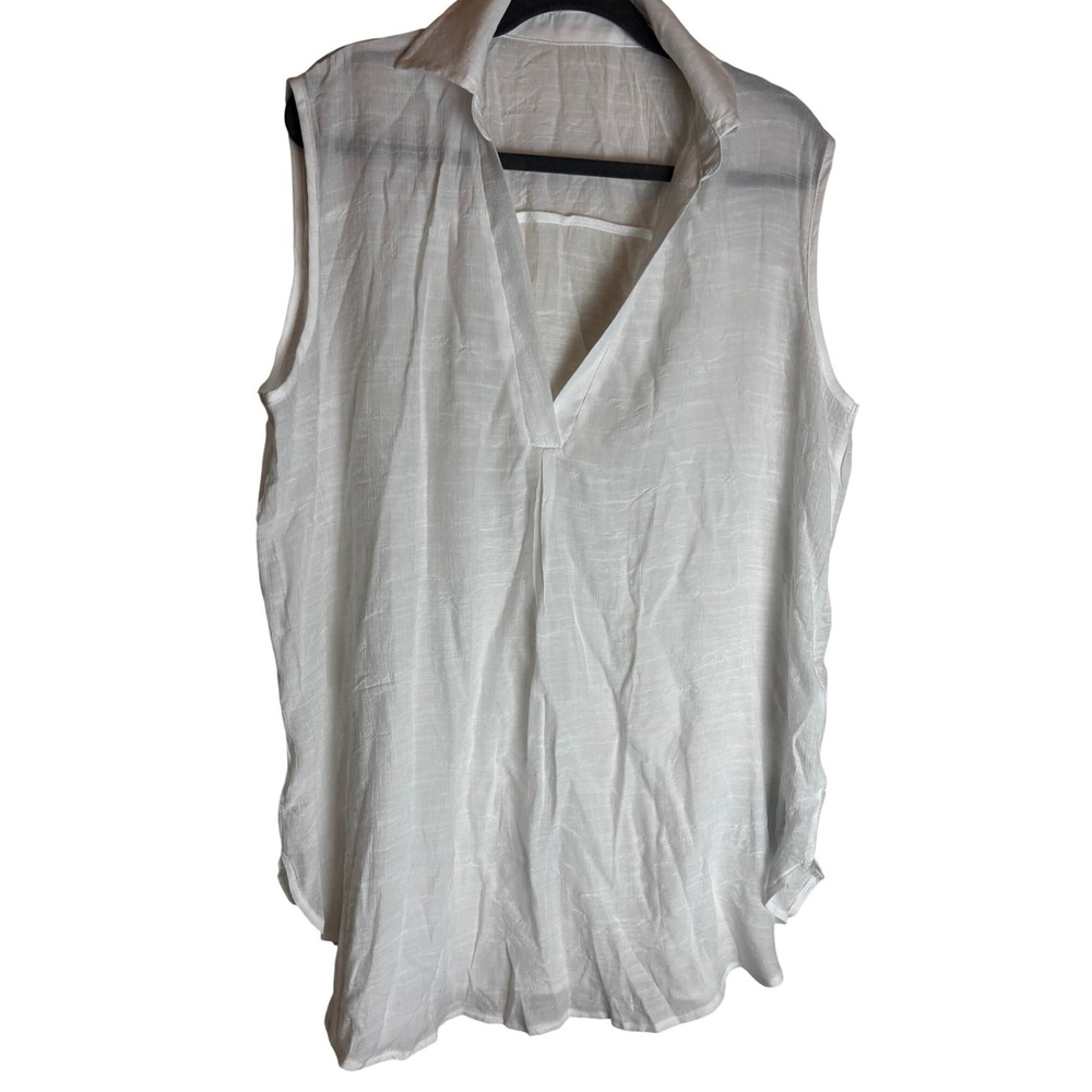 Cupshe White Sleeveless V-Neck Tunic Top Textured Relaxed Fit XL NWT